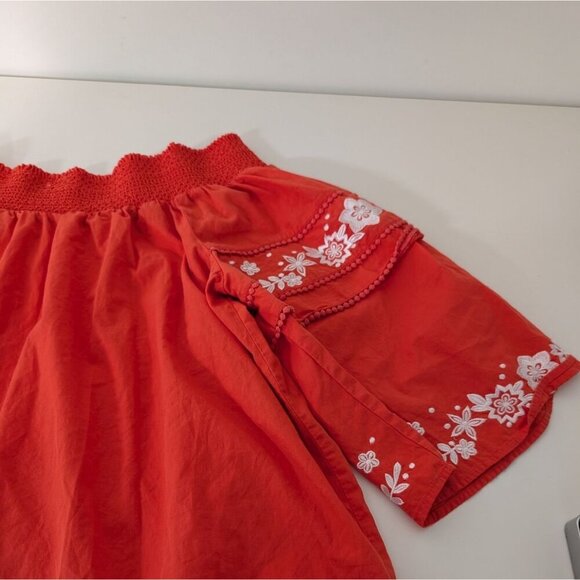 Crown & Ivy Embroidered Floral Shirt Womens Size XXL Orange Off Shoulder Boho - Picture 6 of 9